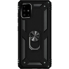 Microcase Samsung Galaxy A71 Anka Serisi Yüzük Standlı Armor Kılıf - Siyah