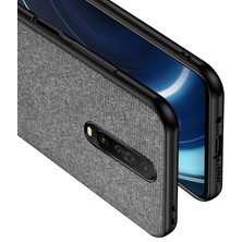 Microcase Xiaomi Redmi K30 Fabrik Serisi Kumaş ve Deri Desen Kılıf - Gri