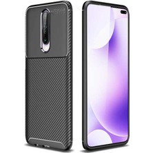 Case 4U Xiaomi Redmi K30 Kılıf Karbon Desenli Sert Silikon Arka Kapak Negro + Cam Ekran Koruyucu Siyah*