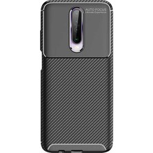 Case 4U Xiaomi Redmi K30 Kılıf Karbon Desenli Sert Silikon Arka Kapak Negro + Cam Ekran Koruyucu Siyah*