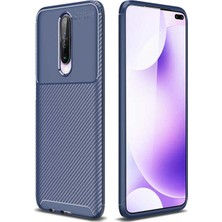 Case 4U Xiaomi Redmi K30 Kılıf Rugged Armor Karbon Desenli Lüx Negro Silikon Arka Kapak + Cam Ekran Koruyucu Lacivert