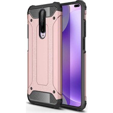 Case 4U Xiaomi Redmi K30 Kılıf Military Armor Çift Katmanlı Crash Silikon Kılıf + Cam Ekran Koruyucu Rose Gold