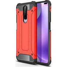 Case 4U Xiaomi Redmi K30 Kılıf Military Armor Çift Katmanlı Crash Silikon Kılıf + Cam Ekran Koruyucu Kırmızı