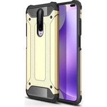 Case 4U Xiaomi Redmi K30 Kılıf Military Armor Çift Katmanlı Crash Silikon Kılıf + Cam Ekran Koruyucu Altın