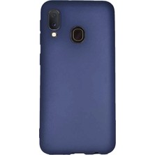 Case 4U Samsung Galaxy A20E Kılıf Klasik Mat Renkli Yumuşak Premier Silikon + Cam Ekran Koruyucu Lacivert