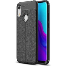 Case 4U Huawei Y6S 2019 Kılıf Rugan Armor Deri Görünümlü Yüksek Kalite Silikon Niss + Cam Ekran Koruyucu Siyah