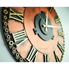 KAYRA TASARIM AHŞAP DUVAR SAATİ SOMUN COPPER ROMA BAKIR(50cm)