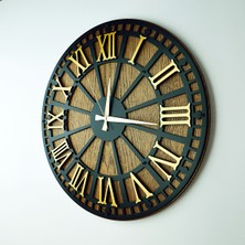 KAYRA TASARIM AHŞAP DUVAR SAATİ MASİF RUSTİK ROMA GOLD 50cm