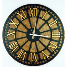 KAYRA TASARIM AHŞAP DUVAR SAATİ MASİF RUSTİK ROMA GOLD 50cm