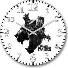 Baskı Dükkanı Black Panther Duvar Saati Bombeli Gercek Cam