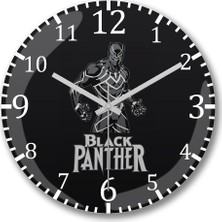 Baskı Dükkanı Black Panther2 Duvar Saati Bombeli Gercek Cam