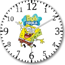 Baskı Dükkanı Bob Esponja Sünger Bob Duvar Saati Bombeli Gercek Cam
