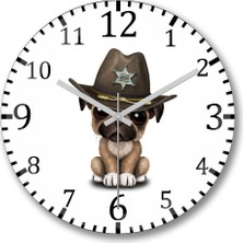 Baskı Dükkanı Pug Köpek 04 Duvar Saati Bombeli Gercek Cam