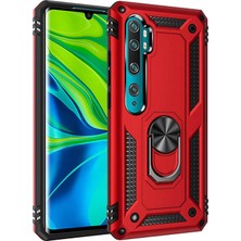 Tekno Grup Xiaomi Mi Note 10 Kılıf Çift Katmanlı Yüzüklü Manyetik Vega Kapak Kırmızı