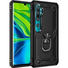 Tekno Grup Xiaomi Mi Note 10 Kılıf Çift Katmanlı Yüzüklü Manyetik Vega Kapak Siyah + Tam Kaplayan 6D Nano Ekran Koruyucu