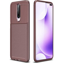 Tekno Grup Xiaomi Redmi K30 Kılıf Karbon Desenli Lux Negro Silikon Kahverengi + Cam Ekran Koruyucu