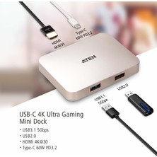 Aten USB-C 4K Ultra Gaming Mini Dock With Power Pass-Through