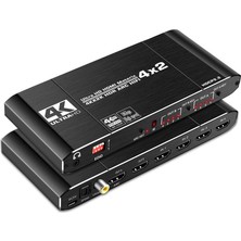 Gplus 4KMX442A 18 Gbps 4x2 Matrix HDMI 2.0 Switch 4K Ultra Hd 2160P Hdr Hdcp 2.2 Arc Extractor Ses Ayrıştırıcılı 4 Giriş 2 Çıkış Profesyonel Switch