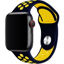 Schulzz Apple Watch Uyumlu Premium 2/3/4/5 38-40 mm Spor Delikli Silikon Kordon Gece Mavisi