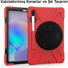 Ally Sm Galaxy Tab S6 10.5 T860 Shockproof 3 Katmanlı Standlı Zırh Kılıf Kalem Yerli AL-31834 Kırmızı