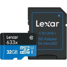 Lexar 32GB 633X MicroSDHC UHS-I 4K UHD V10 U1 A1 C10 100MB/sn Hafiza Kart  (Blue Series)