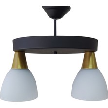 Mylight Moder Spor Ikili Yuvarlak Siyah ve Gold Avize
