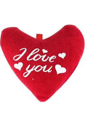 Maker Design Kalp Şeklinde I Love You Baskılı Kırmızı Peluş Kalp Yastık 14 cm