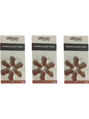 Oticon 312 Numara İşitme Cihazı Pili 3 Paket 18 Adet