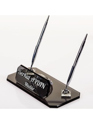 Ofistike Kabartma Yazılı Masa İsimlik Ofis Masa İsimliği - Delos Gümüş