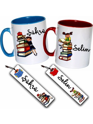 Biresimden Kitap Sever Çiftlere Isim Baskılı Sevgili Kitap Okuma Seti