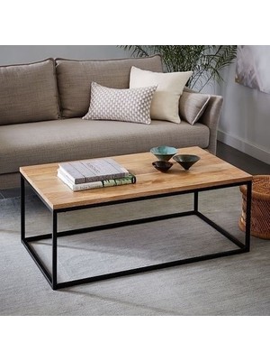 Mavienerji Dekoratif Metal Orta Sehpa Doğal Ahşap Sehpa