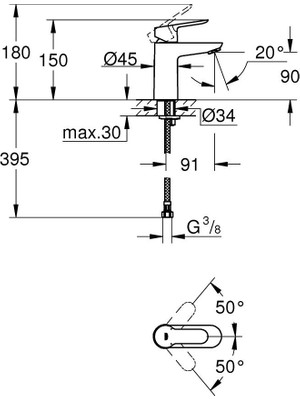 Grohe BauEdge Lavabo Bataryası S-Size- 23330000