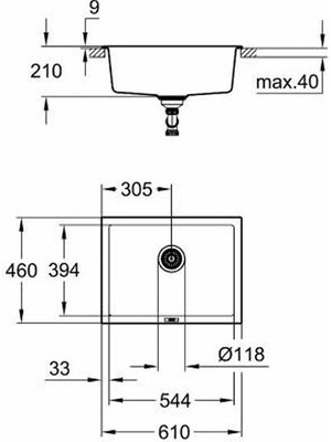 Grohe K700U Kuvars Kompozit Eviye 70 -C 61/45,7, Granit Siyah Rengi - 31655AP0