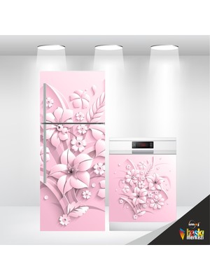 Biga İmaj Buzdolabı Ve Bulaşık Makinesi İkiliset Kapak Kendinden Yağışkanlı Folyo Kaplama 3D Çiçek