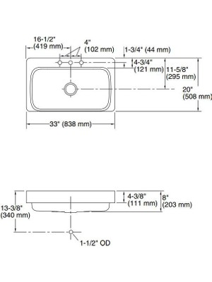 Kohler Verity Paslanmaz Çelik Tezgah Üstü Eviye 83,8 x 50,8 cm