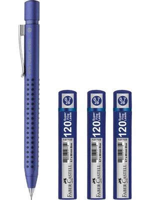 Faber-Castell Grip 2011 0.7 Versatil Kalem Mavi + 3 Adet 0.7 Min Uç 120'li