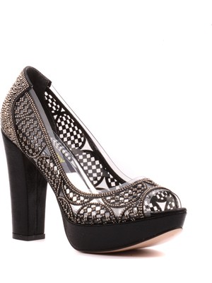 Derinet Klasik Siyah Taşlı Kadın Ayakkabı