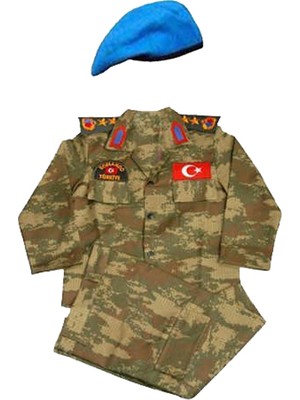 Işık Asker Çocuk Komando Kıyafeti Kamuflaj Mavi Bereli Takım