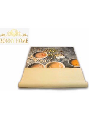 Bonny Home 3D Kahve Dünyası Desen Kaymaz Deri Taban Mutfak Halısı 80 x 200 cm