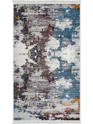 Diji Dekor Dekoratif Dijital Saçaklı Halı Yıkanabilir Antialaerjik Modern Mavi 150 x 700 cm