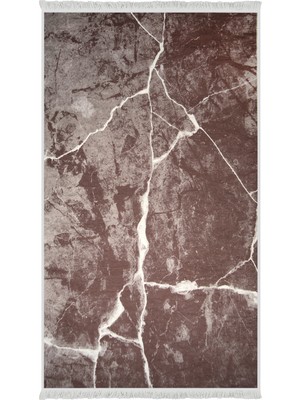 Diji Dekor Dekoratif Dijital Saçaklı Halı Yıkanabilir Antialaerjik Granit Kahve 150 x 700 cm