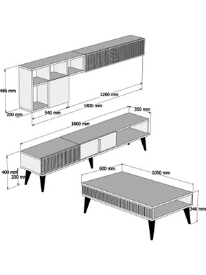 Variant Mobilya  Milan Tv Ünitesi ve Orta Sehpa Takımı  Ceviz  Beyaz Mermer