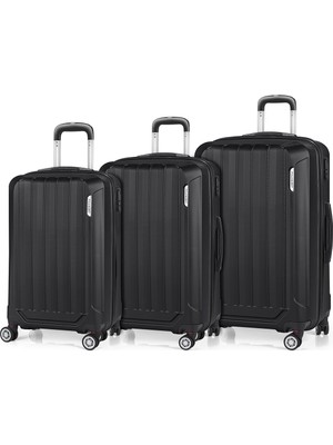 Polo&Sky Spring Model Siyah Renk 3'lü Valiz Seti Kabin+Orta+Büyük
