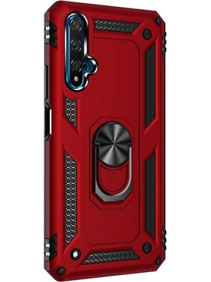 Case Street Huawei Honor 20 Kılıf Vega Standlı Yüzüklü Mıknatıslı Silikon Kırmızı