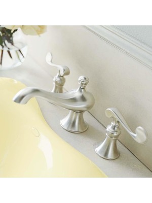 Kohler Revival Scroll Handle 3 Delikli Lavabo Bataryası Brushed Nikel