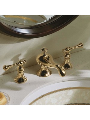Kohler Revival Traditional Handle 3 Delikli Lavabo Bataryası Polished Brass