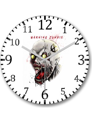 Baskı Dükkanı Warning Zumbie Duvar Saati Bombeli Gercek Cam