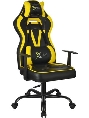 XFly Vendetta Sarı Oyuncu Koltuğu – Kontraplak ve Kumaş Kaplama, Metal Ayak, Ayarlanabilir Yükseklik ve Eğimli Oturak, Uzun Süre Konforlu Kullanım