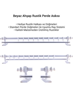 Perdejim Beyaz Ahşap Rustik Perde Askısı - Raylı Rustik Borusu 100 cm