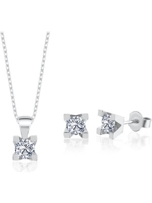 Mia Vento 1.50 Karat Effective Diamond Benzersiz Zerafet Ikili Tektaş Gümüş Set
